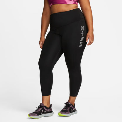 NA-D40 (Womens nike drifit fast swoosh run mid rise 7/8 tights plus size black/white) 92294604 NIKE