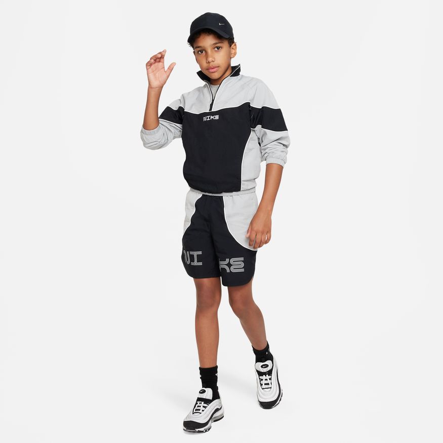 NA-Q41 (Nike Sportswear Amplify Big Kids' (Boys') Woven Shorts BLACK/LT SMOKE GREY) 12393069 NIKE