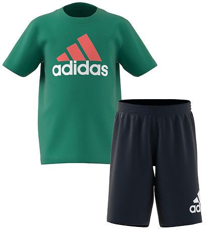 AA-O19 (Adidas kids big logo tee and shorts set green/orange/black) 32293070 ADIDAS