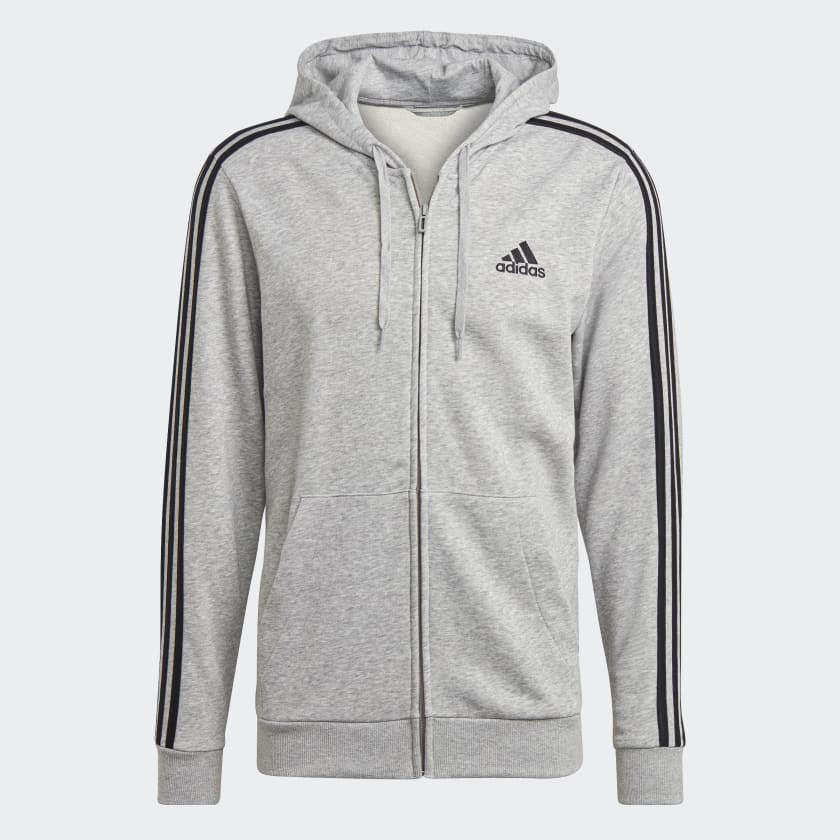 AA-I14 (Adidas 3 stripe french terry full zip hoodie medium heather grey/black) 52295115 ADIDAS