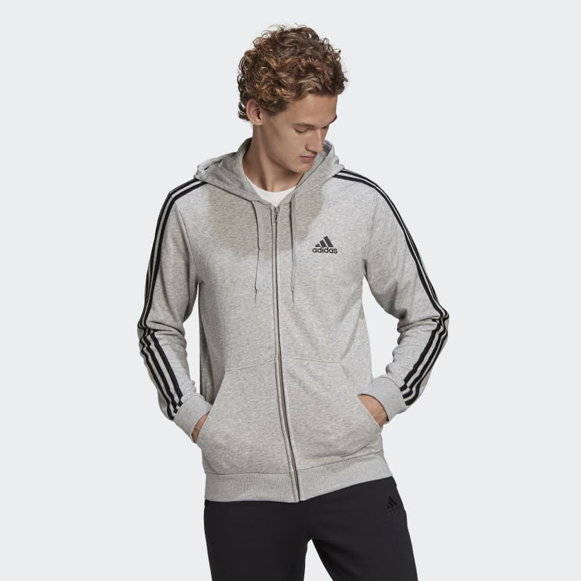 AA-I14 (Adidas 3 stripe french terry full zip hoodie medium heather grey/black) 52295115 ADIDAS