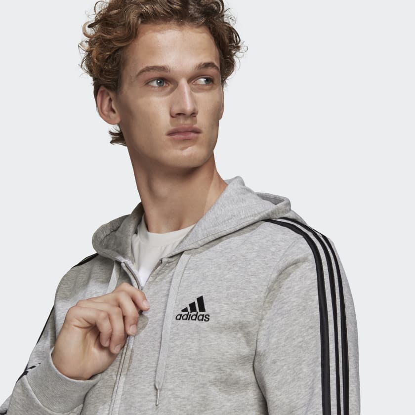 AA-I14 (Adidas 3 stripe french terry full zip hoodie medium heather grey/black) 52295115 ADIDAS