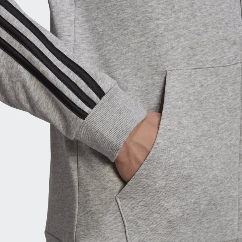 AA-I14 (Adidas 3 stripe french terry full zip hoodie medium heather grey/black) 52295115 ADIDAS