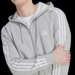 AA-W21 (Adidas essentials fleece 3+stripes full zip hoodie medium heather grey) 92394605