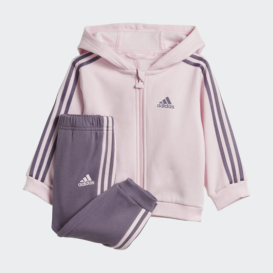 AA-G21 (Adidas infants 3-stripes full zip fleece jogger set classic pink/shadow violet) 72393370 ADIDAS