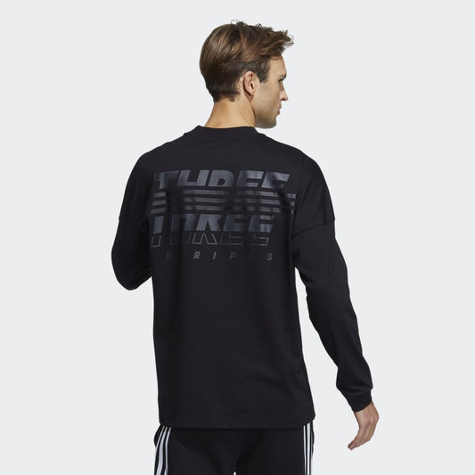 AA-K11 (Adidas long sleeve loose fit 3 stripe word tee black/black) 82194095 ADIDAS