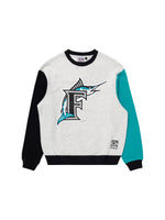 MJA-Q11 (Majestic contrast sleeve crew florida marlins white marle/faded teal/black) 92395652