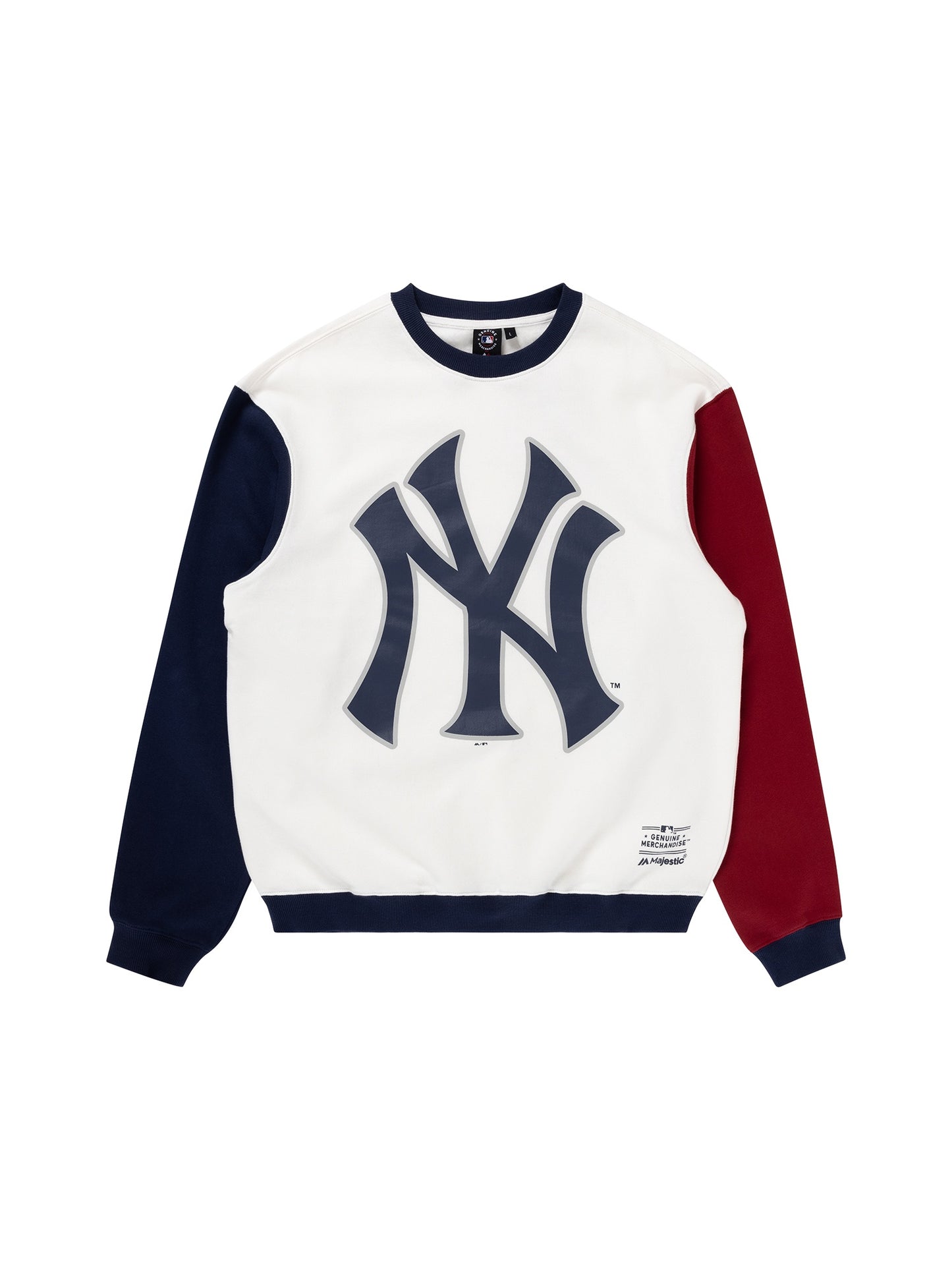 MJA-X11 (Majestic contrast sleeve crew new york yankees vintage white/true navy/rhubarb) 92395652