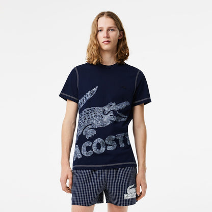 LCA-H18 (Lacoste summer pack faded large print design t-shirt navy blue) 112396957