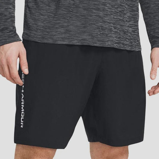 UAA-I12 (Under armour mens woven wordmark shorts black/white) 22492608