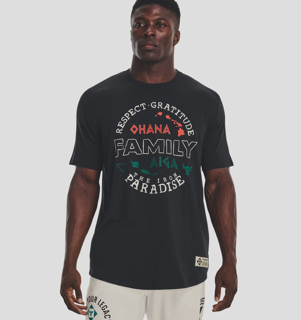 UAA-F9 (Under armour mens project rock family short sleeve tee black/ivory) 22392608