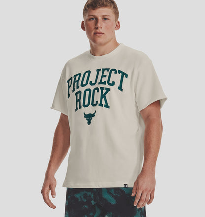 UAA-G9 (Under armour mens project rock heavy weight terry t-shirt ivory/coastal teal/black) 22393478