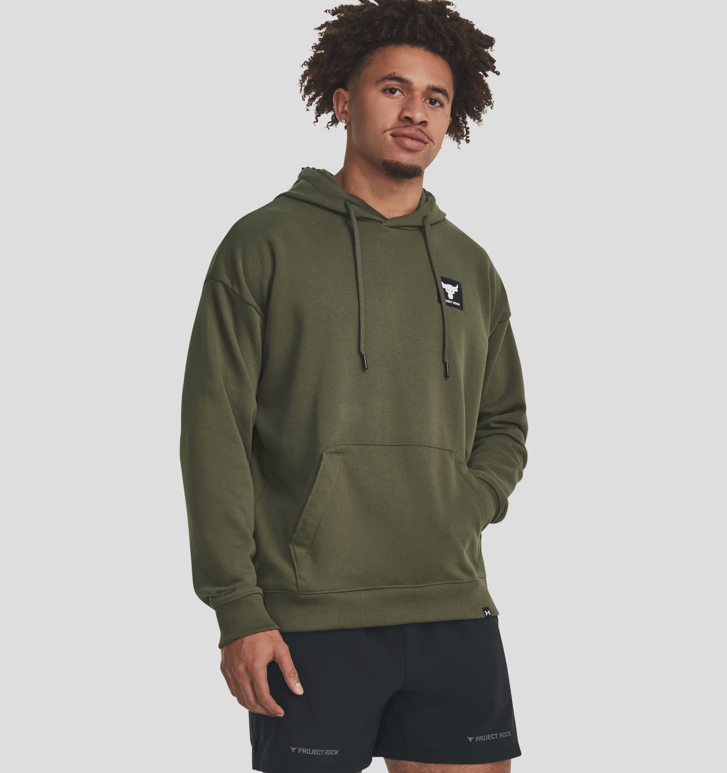 UAA-Q10 (Under armour mens project rock heavy weight terry hoodie marine/green/white) 82395652