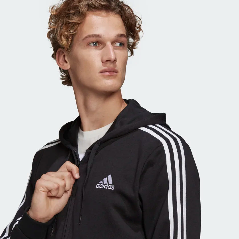 AA-E14 (Adidas essentials french terry 3-stripes full zip hoodie black/white) 52295115 ADIDAS