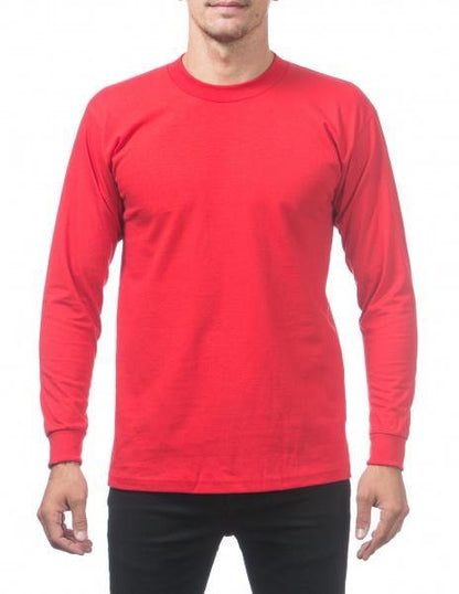 PC-M (Pro Club Men's Heavyweight Cotton Long Sleeve Crew Neck T-Shirt-Red) - Otahuhu Shoes