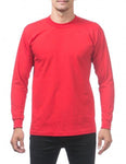 PC-M (Pro Club Men's Heavyweight Cotton Long Sleeve Crew Neck T-Shirt-Red) - Otahuhu Shoes