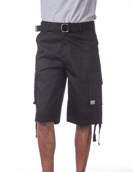 PC- B1 (Pro Club Men's Cotton Twill Cargo Shorts With Belt- Black) - Otahuhu Shoes