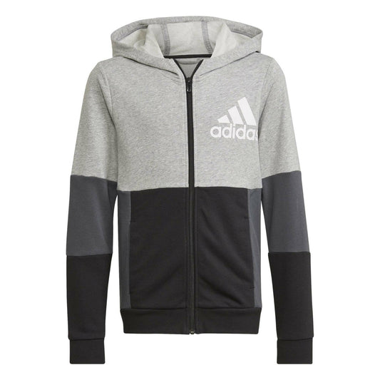 AA-C15 (Adidas kids colour block full zip hoodie medium heather gray/white/black) 72293840 ADIDAS