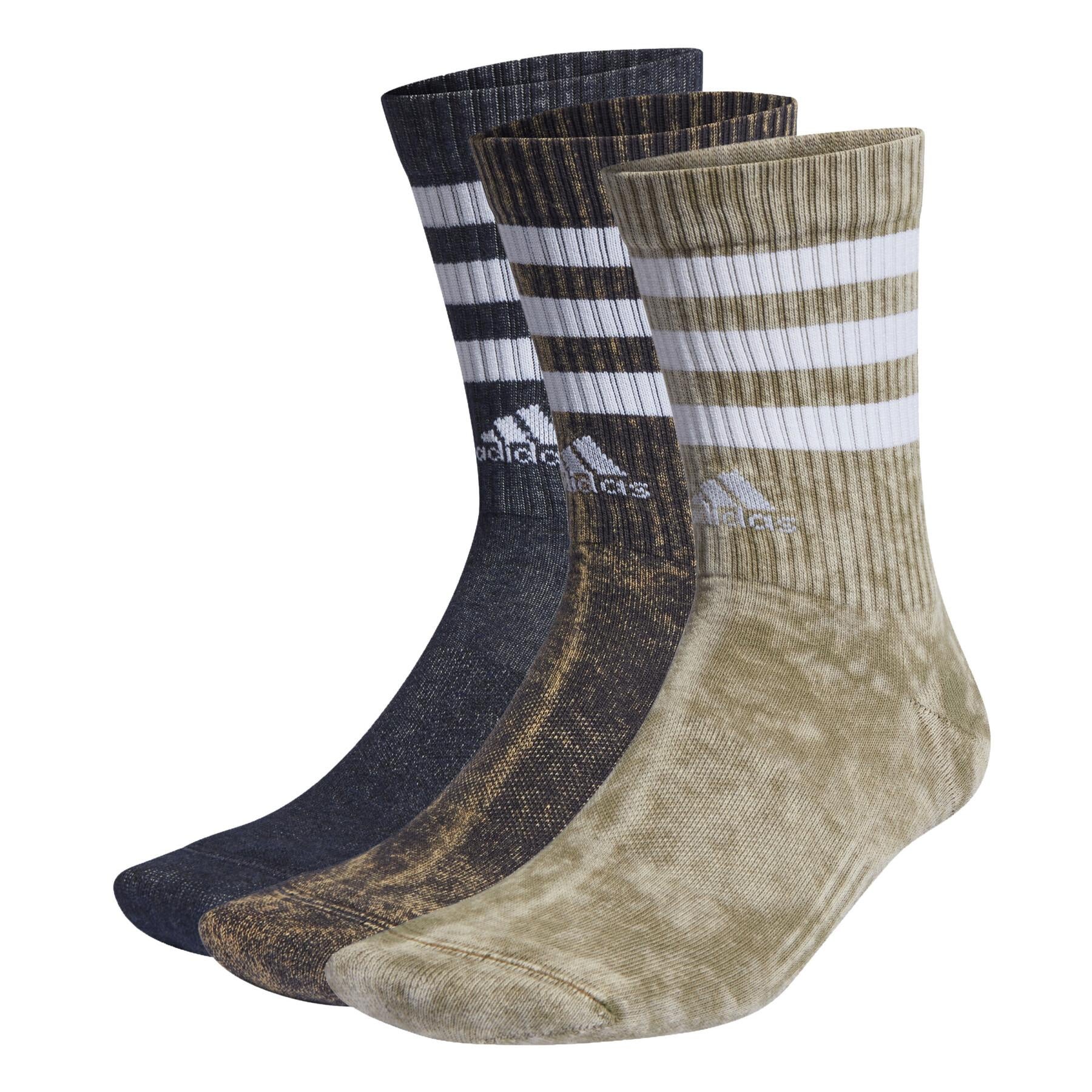 AA-G22 (Adidas 3-stripes stonewash crew socks 3pack olive strata/legend ink/white) 102392050