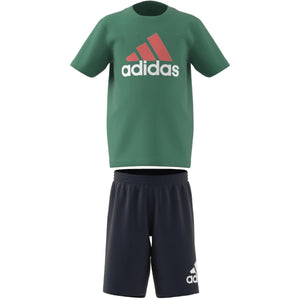 AA-O19 (Adidas kids big logo tee and shorts set green/orange/black) 32293070 ADIDAS