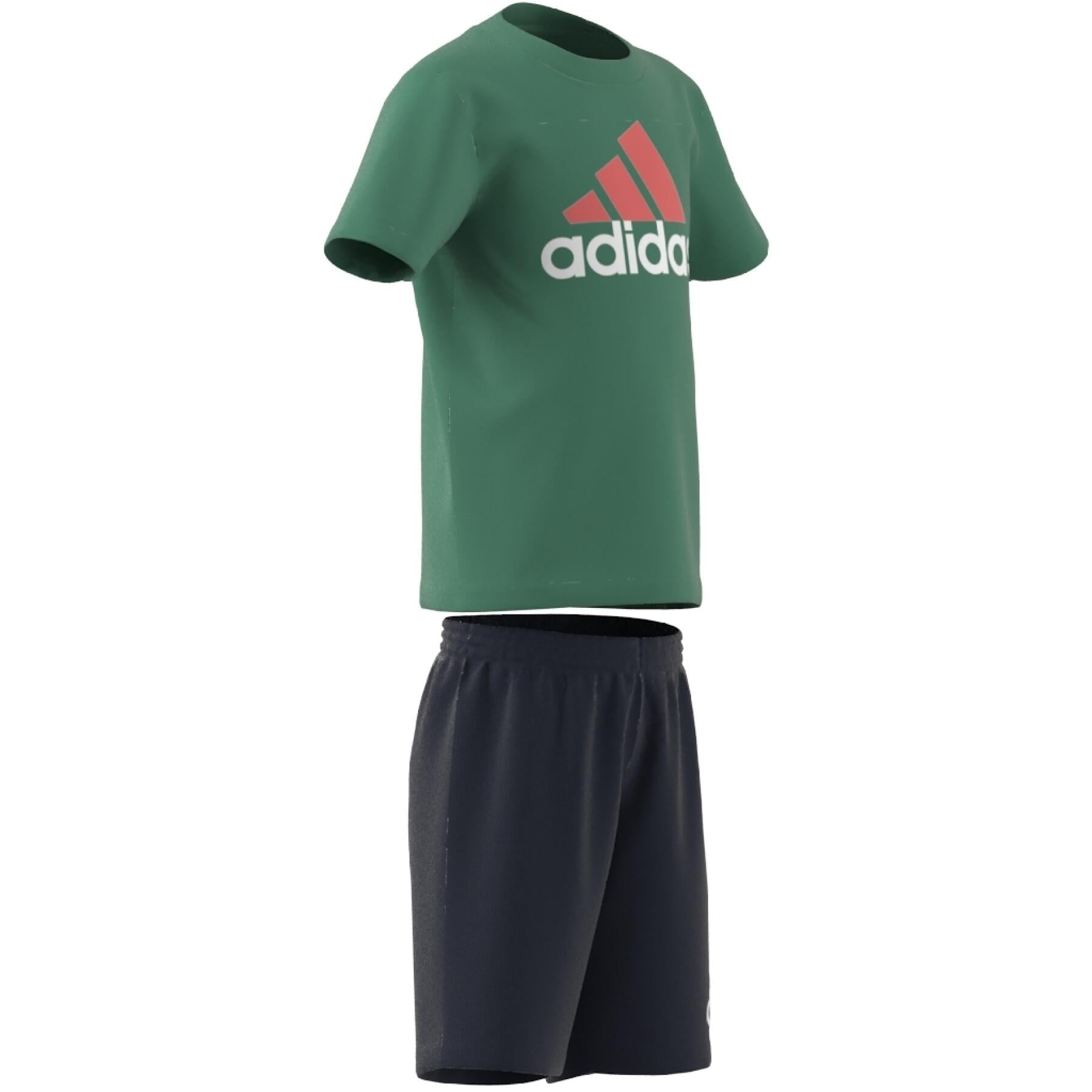 AA-O19 (Adidas kids big logo tee and shorts set green/orange/black) 32293070 ADIDAS