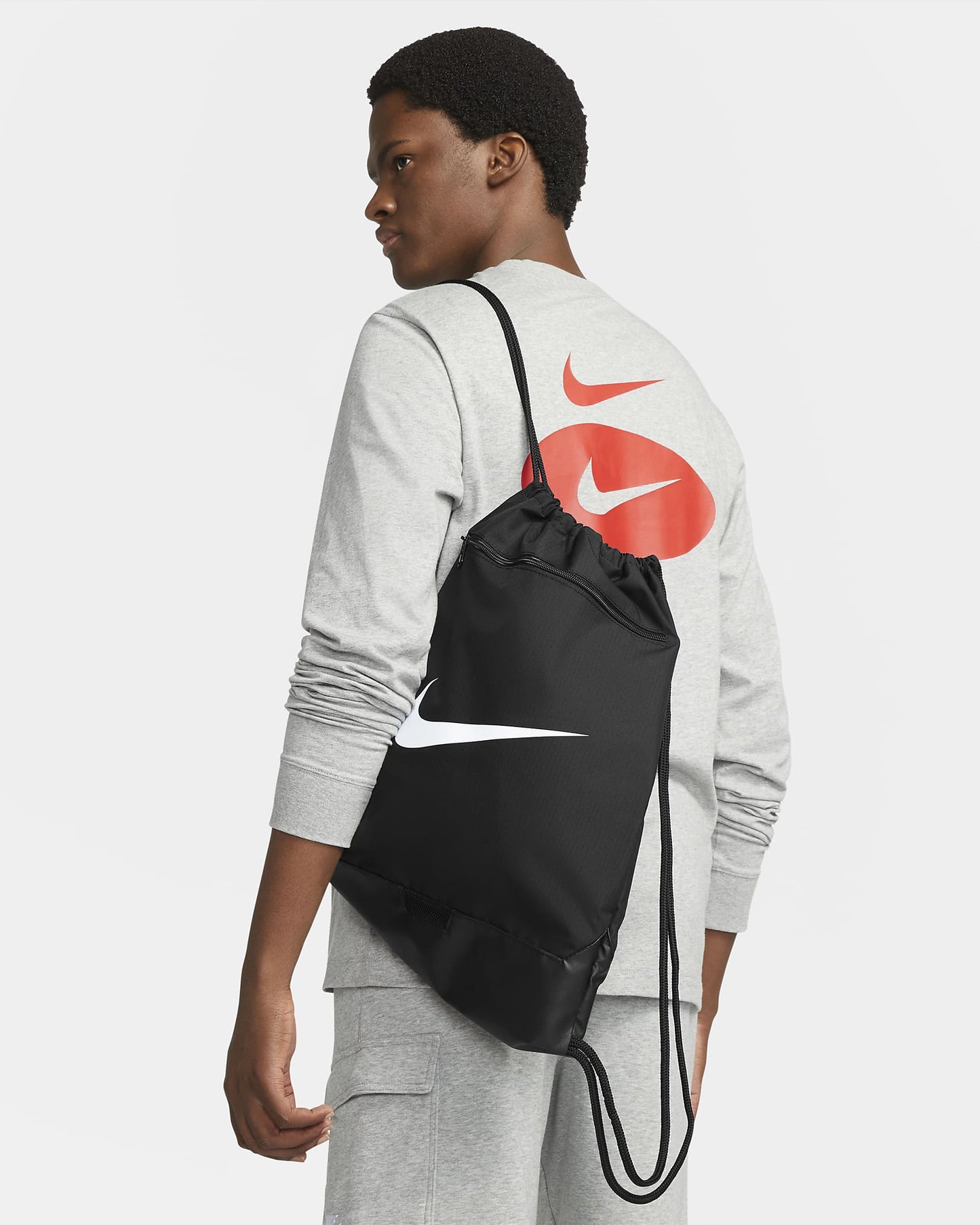 NE-L25 (Nike brasilia drawstring bag 9.5 18 L black/white) 122391790