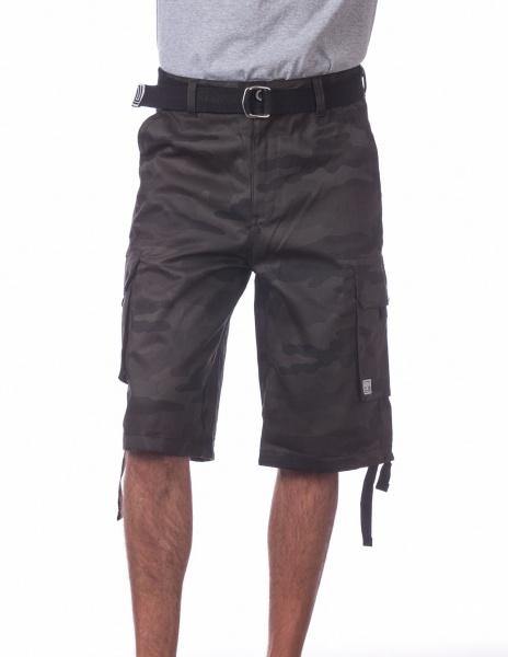 PC- D1 (Pro Club Men's Cotton Twill Cargo Shorts With Belt- Black Camo) - Otahuhu Shoes