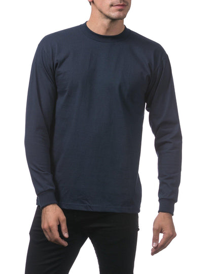 PC-I1 (Pro Club Men's Heavyweight Cotton Long Sleeve Crew Neck T-Shirt-Navy) - Otahuhu Shoes