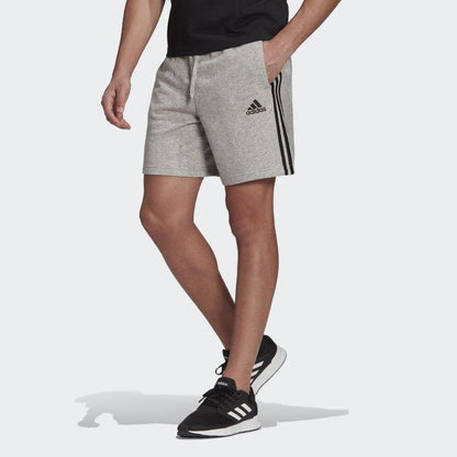 AA-S10 (M essentials french terry 3-stripes shorts medium grey heather/black) 62192815 - Otahuhu Shoes