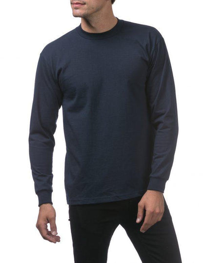 PC-I1 (Pro Club Men's Heavyweight Cotton Long Sleeve Crew Neck T-Shirt-Navy) - Otahuhu Shoes