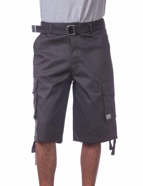 PC- A1 (Pro Club Men's Cotton Twill Cargo Shorts With Belt- Charcoal) - Otahuhu Shoes