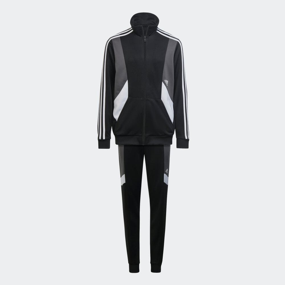 AA-D20 (Adidas 3 stripes colour block tracksuit black/white/gray) 32295630 ADIDAS