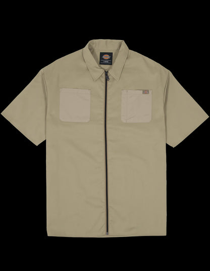 D-H6 (Dickies 1574 short sleeve zip-through work shirt khaki) 12495096