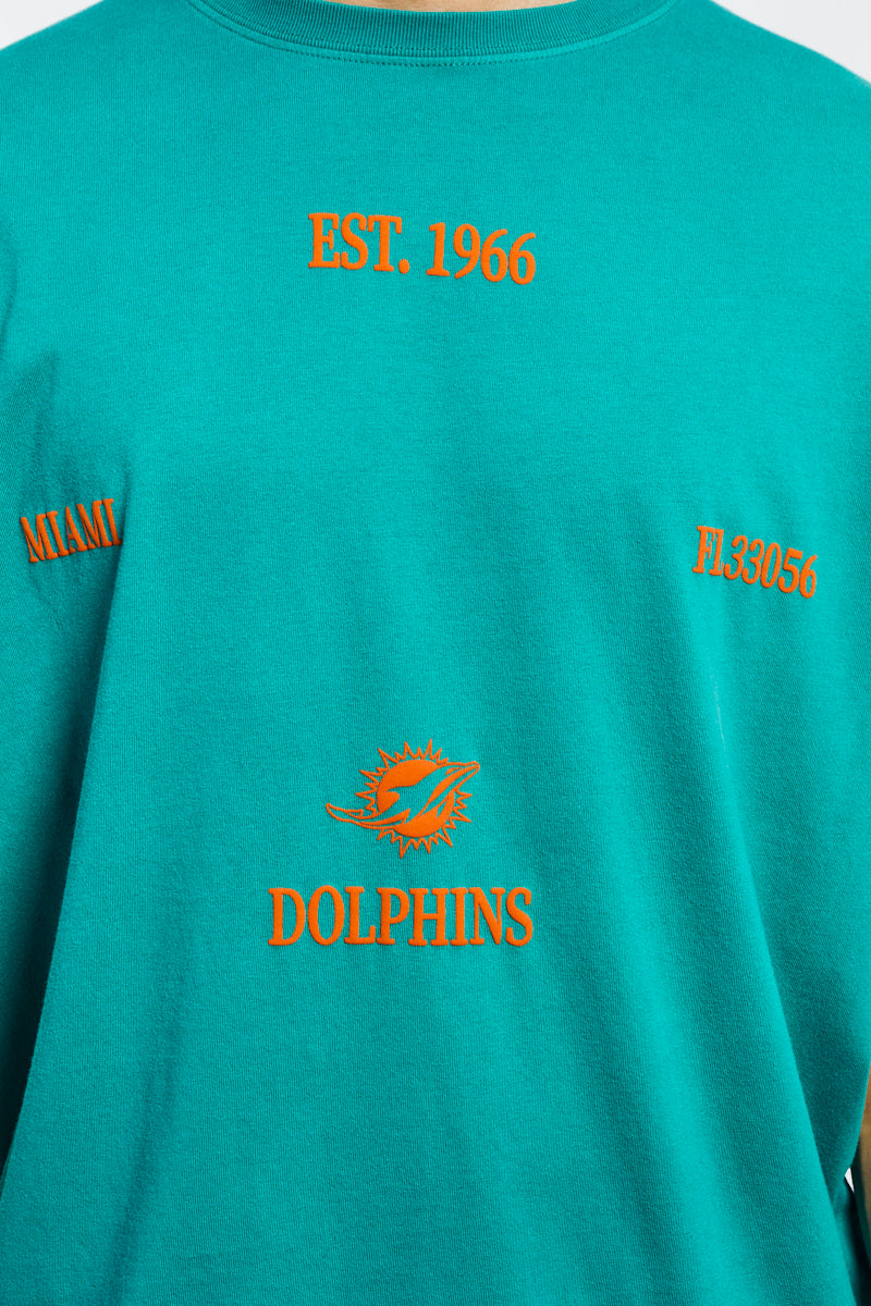 MJA-J8 (Majestic sunbleached multi logo oversize dolphins faded teal) 122293478 MAJESTIC