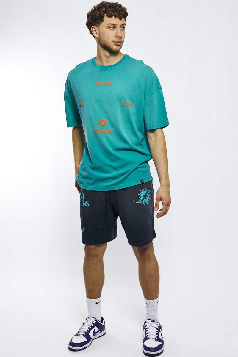 MJA-J8 (Majestic sunbleached multi logo oversize dolphins faded teal) 122293478 MAJESTIC