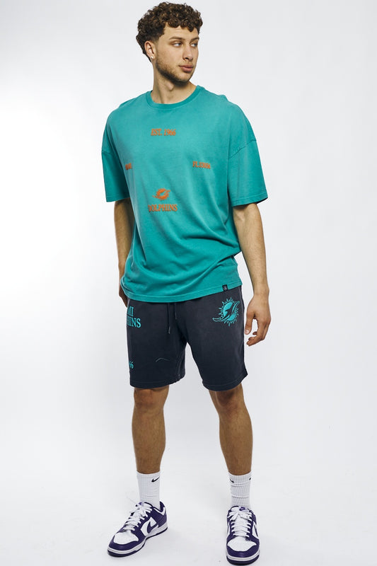 MJA-J8 (Majestic sunbleached multi logo oversize dolphins faded teal) 122293478 MAJESTIC