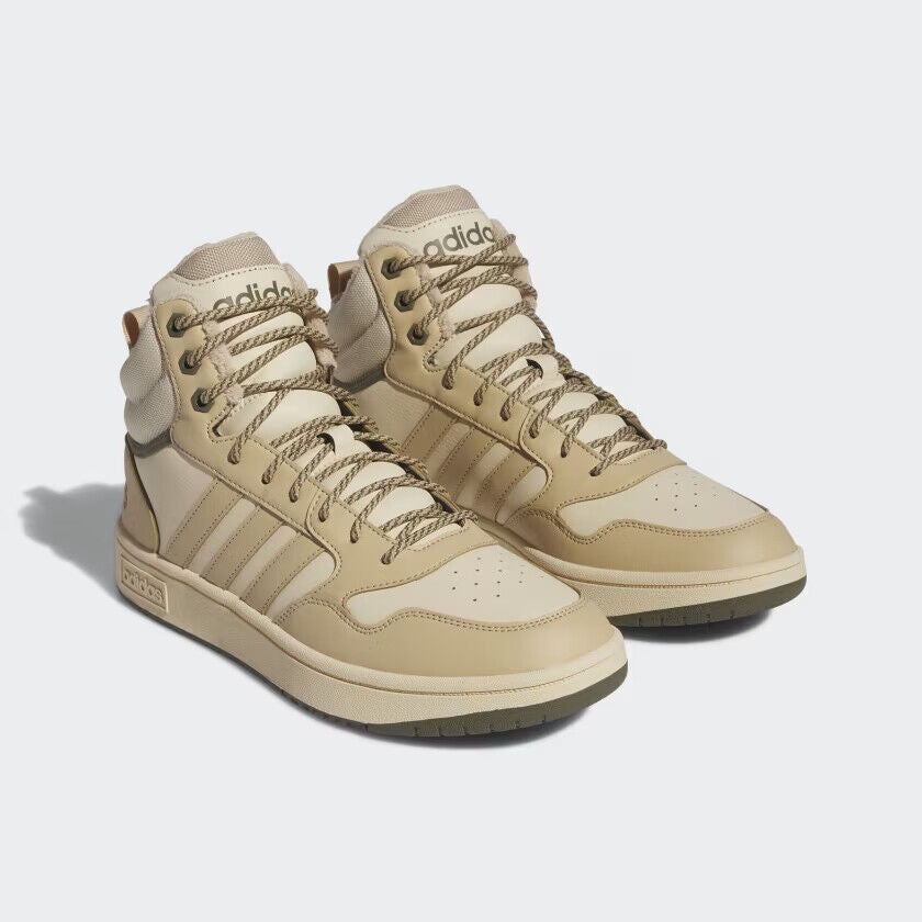 A-B67 (Adidas hoops 3.0 mid lifestyle basketball classic shoes magic beige/sand strata) 92397165